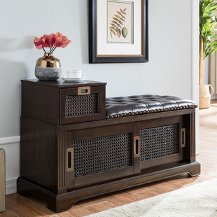 柜坐凳一体门口换鞋 凳长条凳实木高端鞋 柜入户换鞋 试鞋 柜 凳美式 鞋