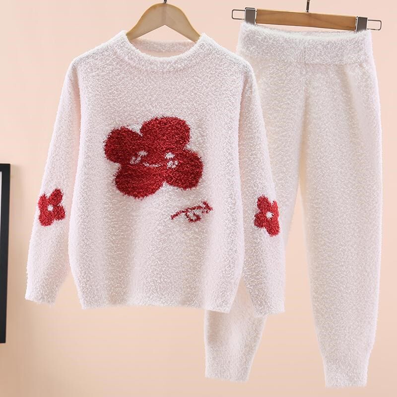 女童睡衣套装半边绒秋冬儿童女孩珊瑚绒家居服软绵绵中大童两件套