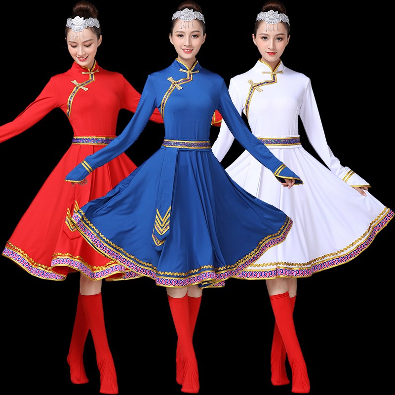 新款蒙古舞蹈演出服艺考练习裙蒙族舞蹈服女民族大摆裙蒙古服装女