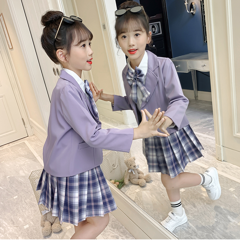 女童秋装套装2022新款儿童三件套裙子秋季洋气学院风JK制服公主裙