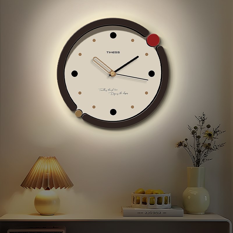 TIMESS奶油风客厅家用时尚创意夜光钟表挂钟静音时钟挂墙石英挂表