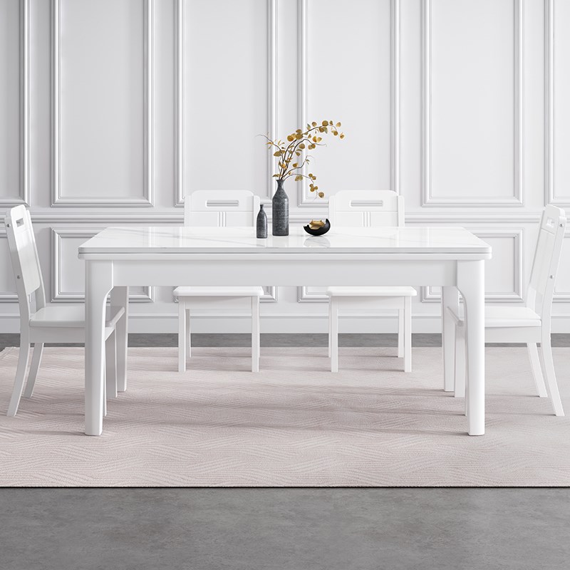 馨佰利实木岩板餐桌家用简约现代长方形吃饭桌轻奢小户型电磁炉桌