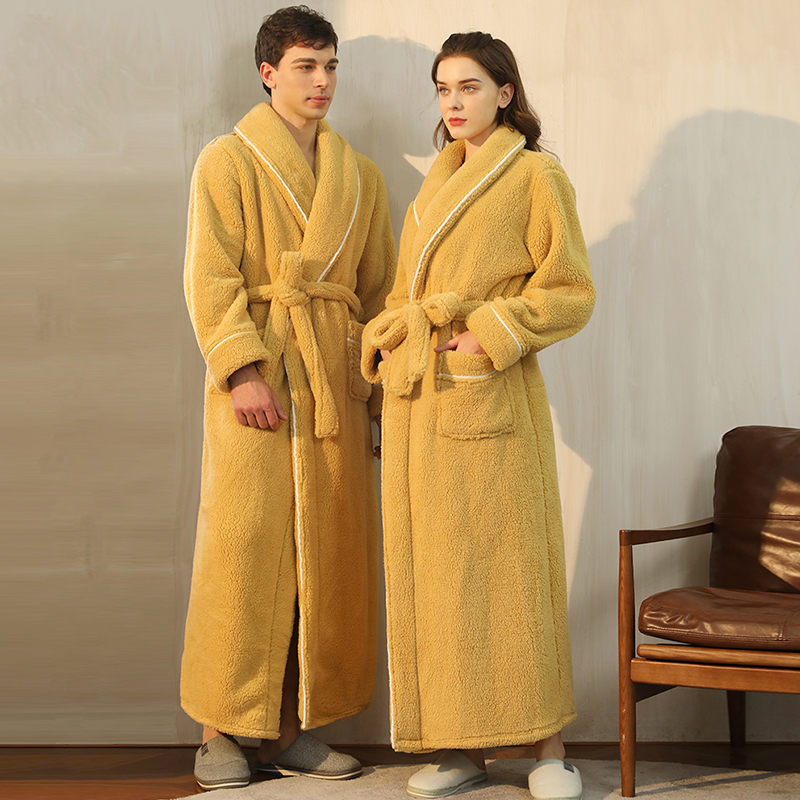 双面加绒加厚睡袍女2022年秋冬新款法兰绒情侣浴袍加长款男士睡衣