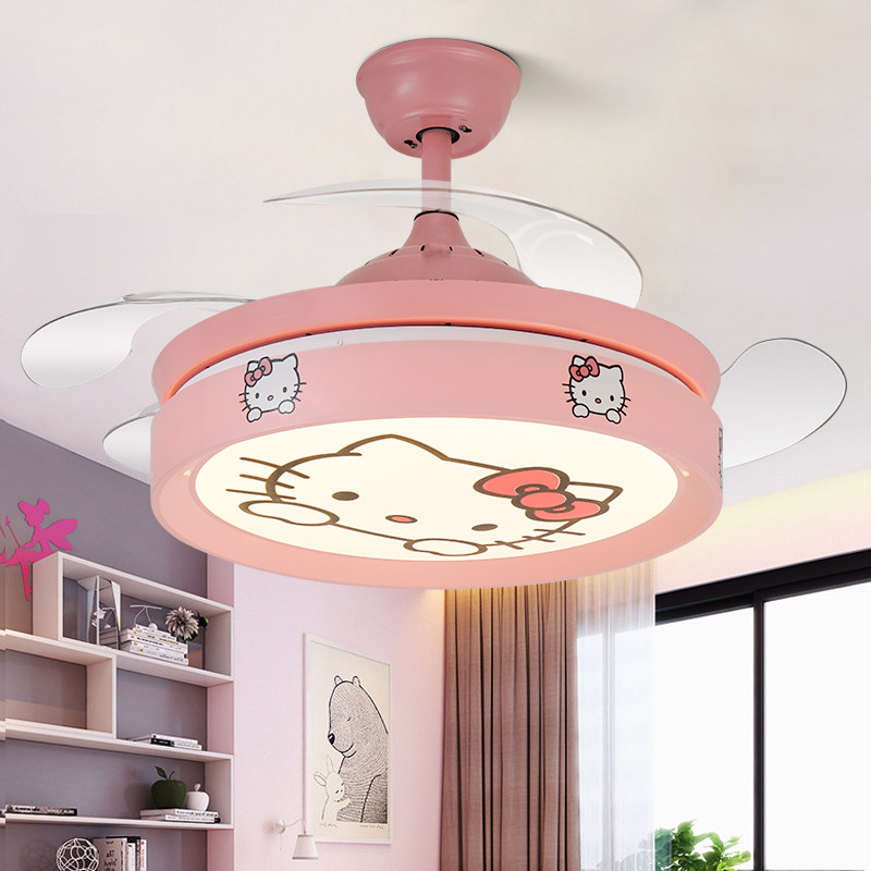 儿童房隐形风扇灯变频遥控卡通男孩女孩房间灯智能吊扇灯客厅吊灯