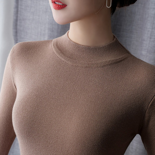 套头内搭黑色打底衫 2021新款 秋冬长袖 针织衫 毛衣女加厚半高领修身