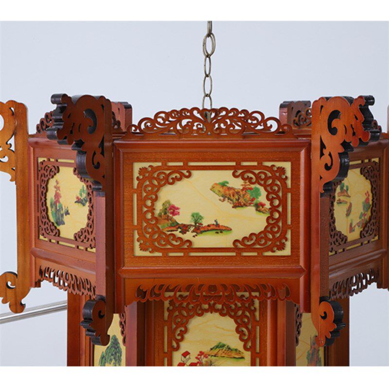 新款中式实木框架六角古风灯笼大全宫廷风春节新年大门装饰定制