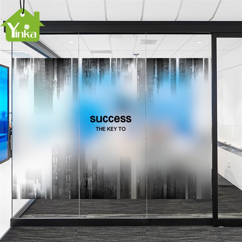 定制复古会议室装饰静电磨砂玻璃贴纸透明贴膜黑白建筑办公室简约