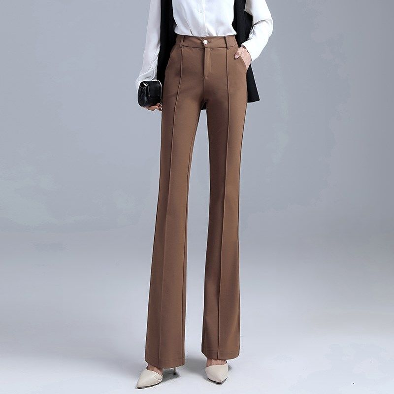 微喇裤女春秋2025新款高腰显瘦垂感窄版直筒阔腿毛呢裤喇叭西装裤