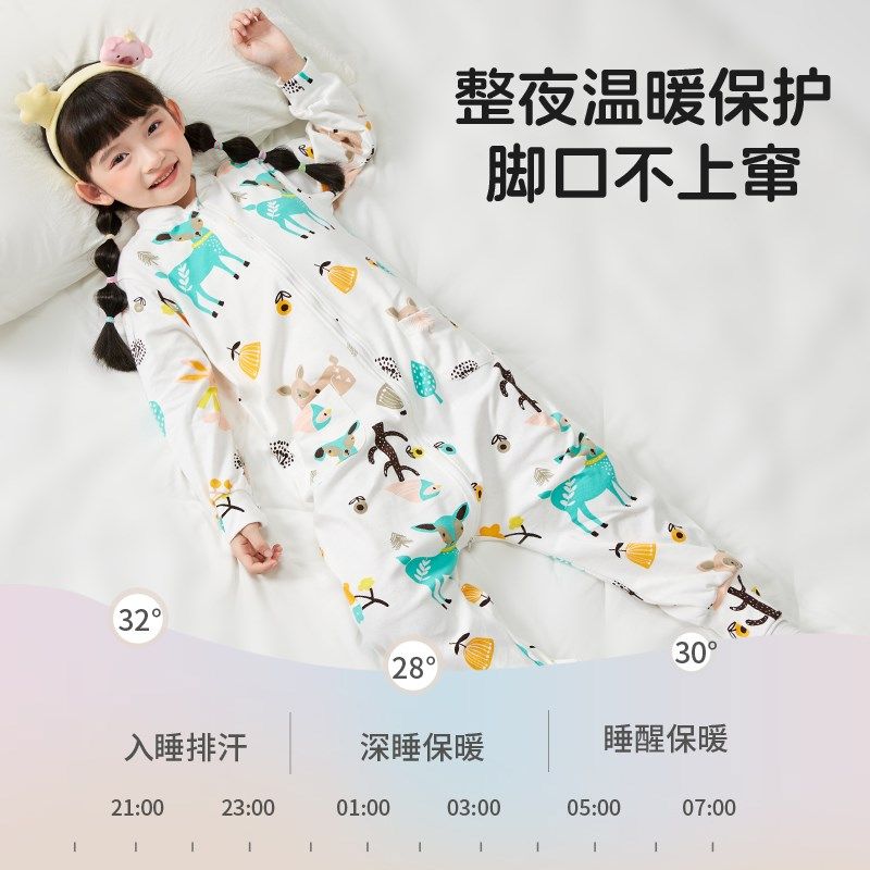 儿童连体睡衣秋冬女童a类睡袋中大童纯棉睡衣宝宝防着凉连身睡衣