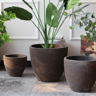 北欧花盆简约加厚粗陶花盆圆形陶罐大码陶缸加大口径室内外阳台