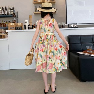 女童裙子夏季2024新款夏装女孩纯棉无袖棉布碎花公主裙儿童连衣裙