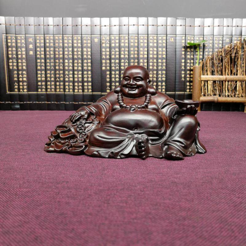 黑檀木笑佛弥勒佛木雕汽车摆件办公室书房人物花梨实木桌面装饰品