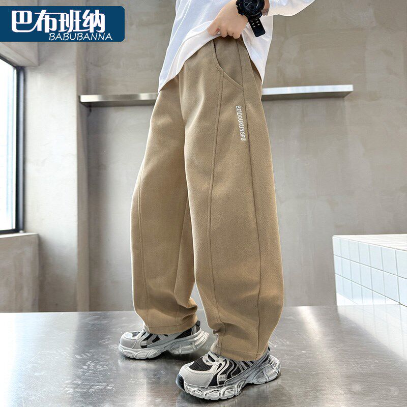 男童裤子春装2025新款儿童弯刀裤大童休闲裤春秋款男孩直筒宽松潮