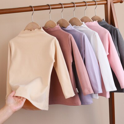 女童磨毛厚德绒半高领打底衫24秋冬宝宝儿童公主保暖内衣秋衣T恤