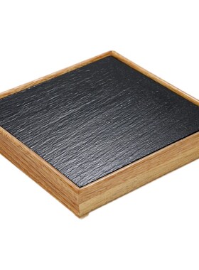 黑色岩石板盘板岩餐盘酒店牛排盘平盘商用火锅餐厅日式竹木质套装