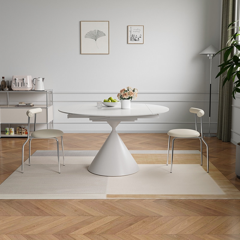 奥古斯特华尔兹伸缩岩板餐桌家用圆形网红折叠白色法式奶油风圆桌,住宅家具,岩板餐桌,淘宝优惠券,粉丝福利购,淘宝优惠卷