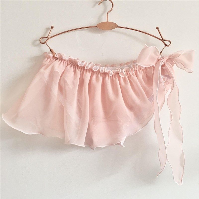K034 雪纺纱系带女士三角半包臀内裤男款男士内裤蝴蝶结荷叶边