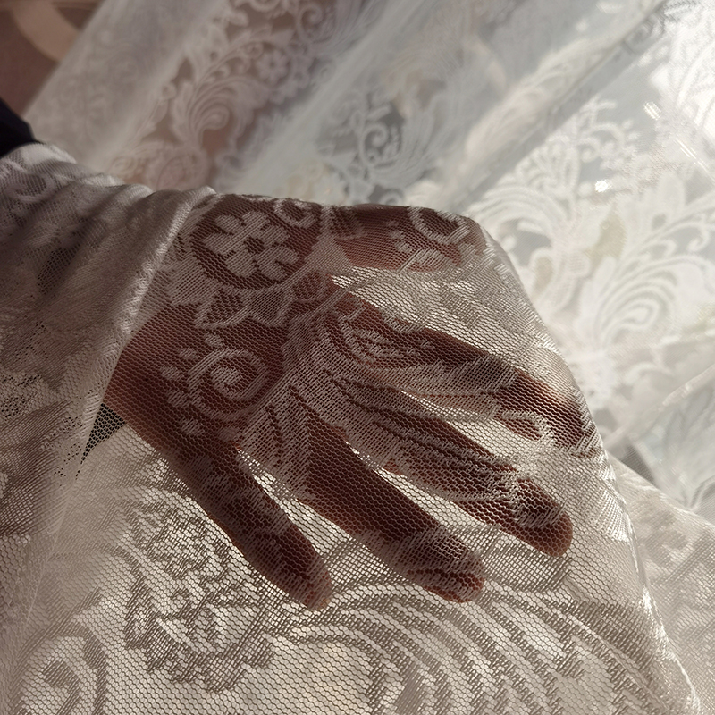 免打孔日韩式白色蕾丝纱帘客厅餐厅透光窗帘美式短帘门帘隔断网纱