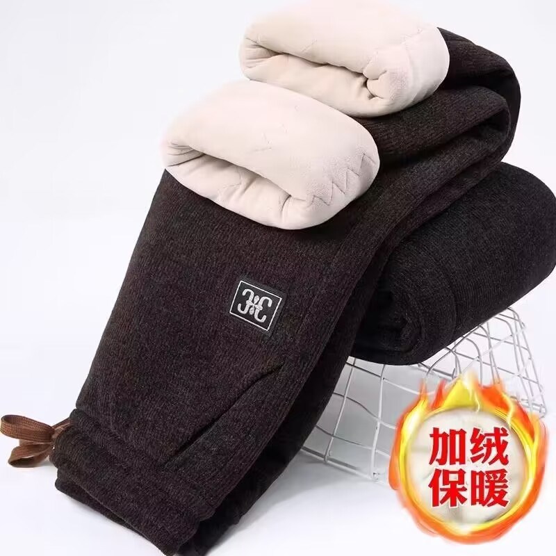 妈妈棉裤加绒加厚冬季高腰直筒裤中老年人女裤子羊羔绒老年保暖裤