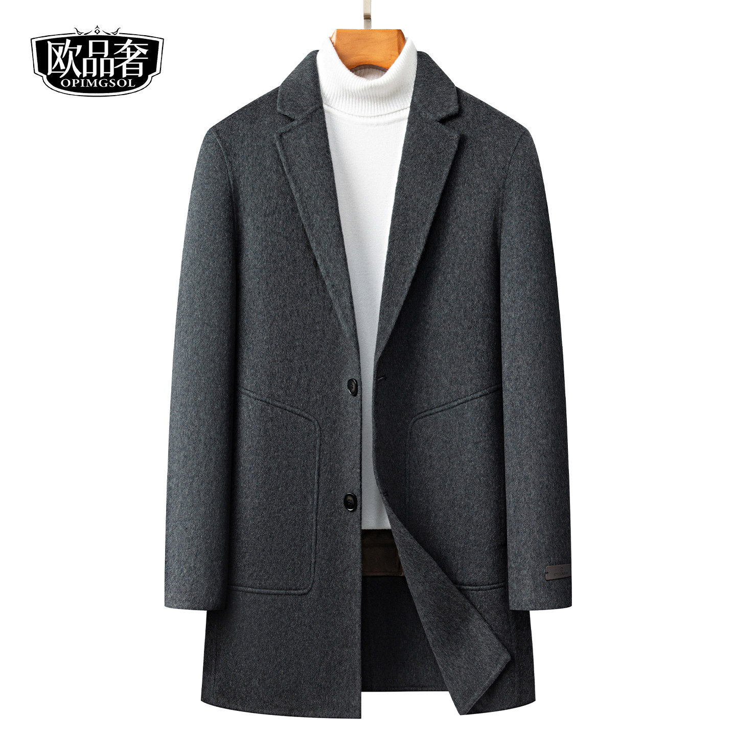 羊毛呢大衣男士外套中长款西装领羽绒服内胆可脱卸冬季保暖双面呢
