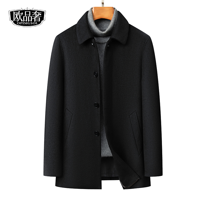羊毛毛呢大衣常规黑色双面呢冬装