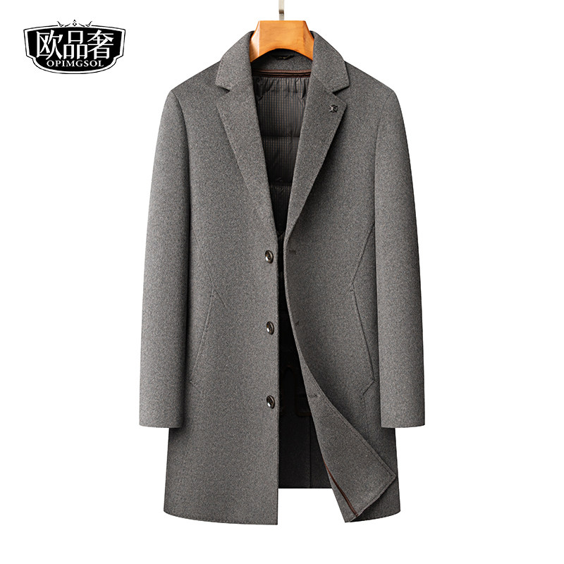 羊毛呢子大衣男士外套中长款西装领加厚羽绒服内胆冬装新款双面呢