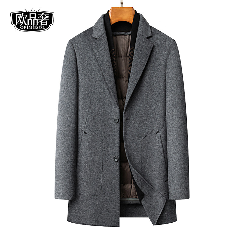 双面呢大衣男士中长款西装领羽绒服内胆冬男装新款高端羊毛呢外套