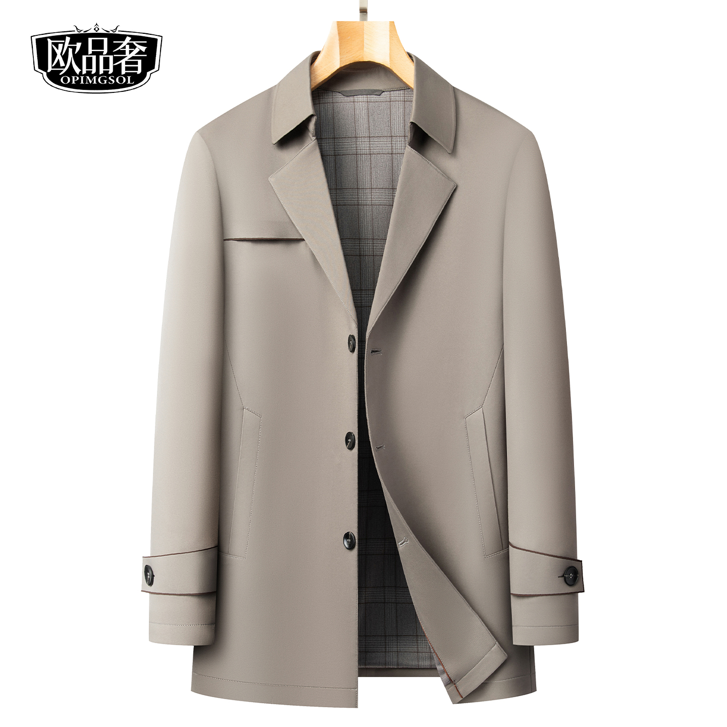 含桑蚕丝西装领商务休闲风衣外套