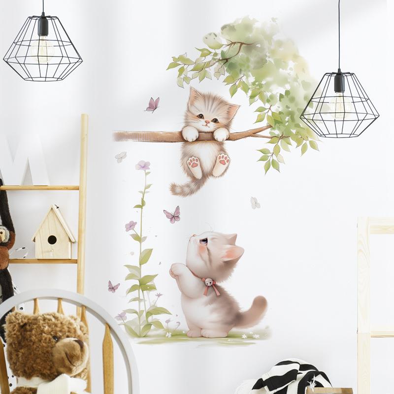 植物猫咪儿童房墙面装饰贴画卧室沙发客厅背景墙美化墙贴画 36057图片