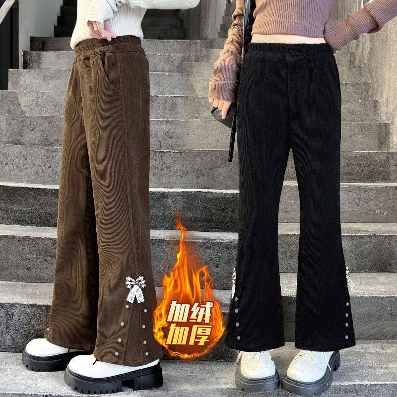 女童裤子秋冬新款中大童高腰宽松休闲长裤冬季加绒加厚儿童喇叭裤