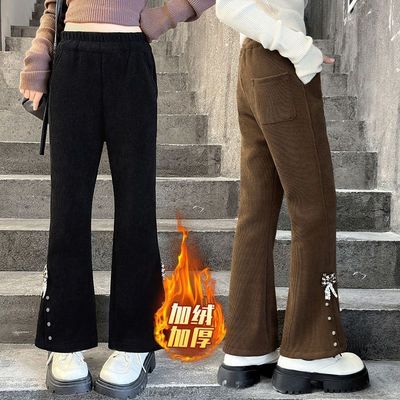 新款儿童女孩一体绒冬季微喇叭裤