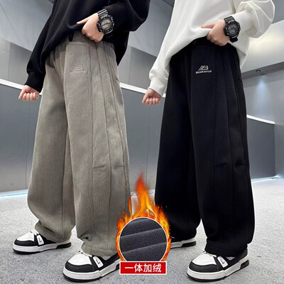 男童加绒裤子秋冬灯芯绒休闲卫裤