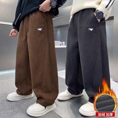 新款大童冬季一体绒直筒儿童长裤