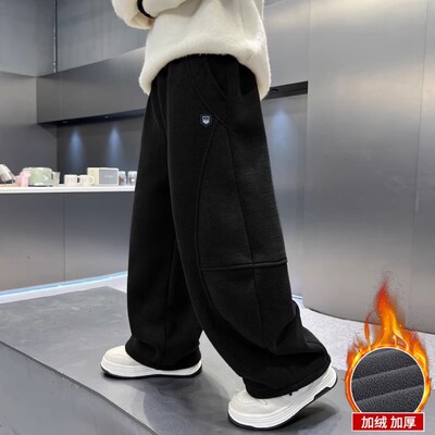 男童秋冬裤子加绒加厚休闲直筒裤