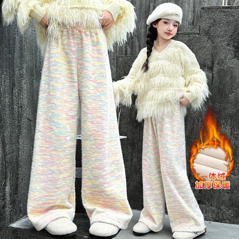 女童加绒糯米裤秋冬新款彩虹裤