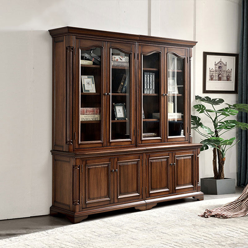 美式法式复古全实木组合书柜代书房储物柜现简约大书柜玻璃书橱