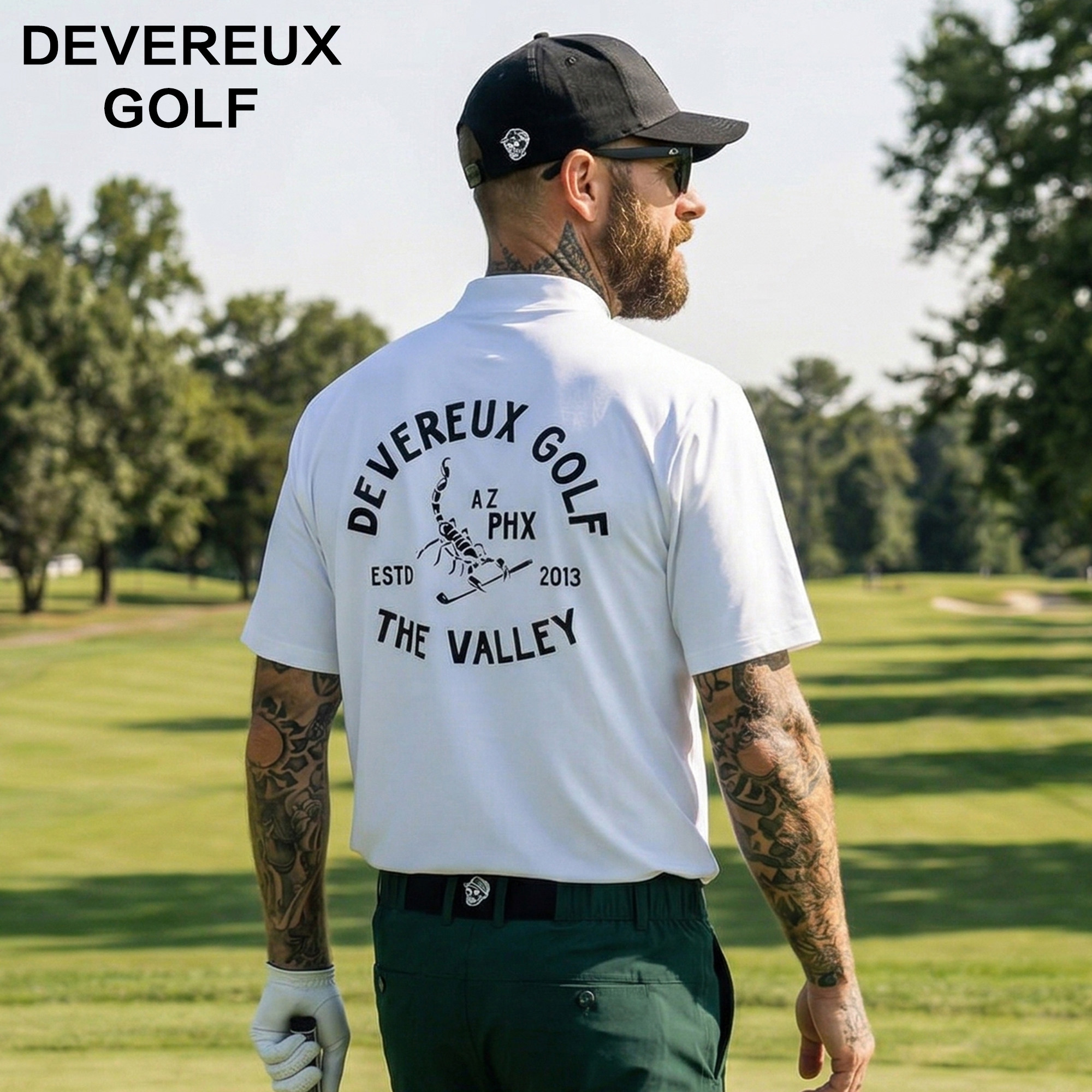Devereux Golf高尔夫夏季小高领速干短袖T恤男潮牌蝎子印花半高领