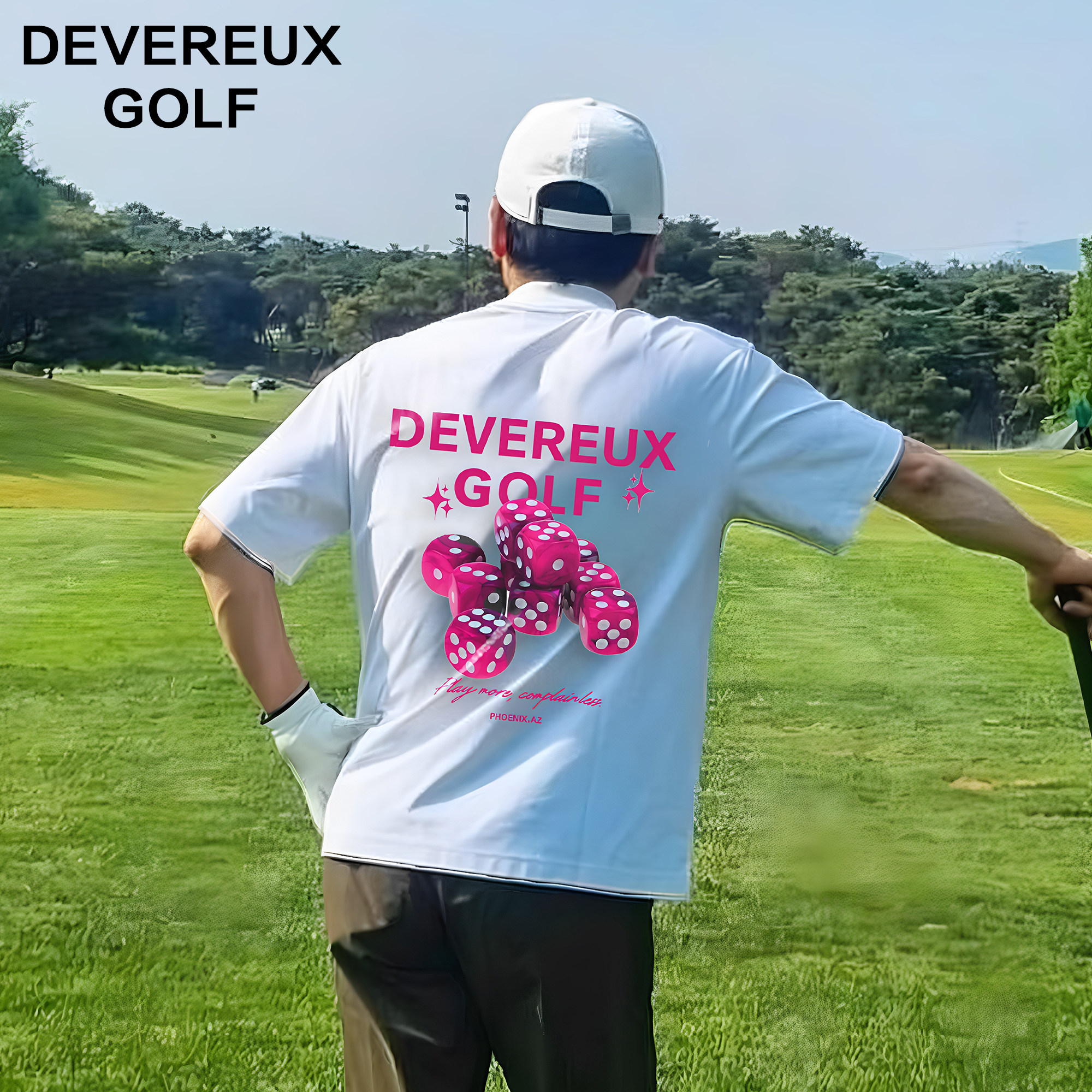 DEVEREUX美式骰子印花高尔夫短袖T恤男速干运动透气上衣小高领T恤