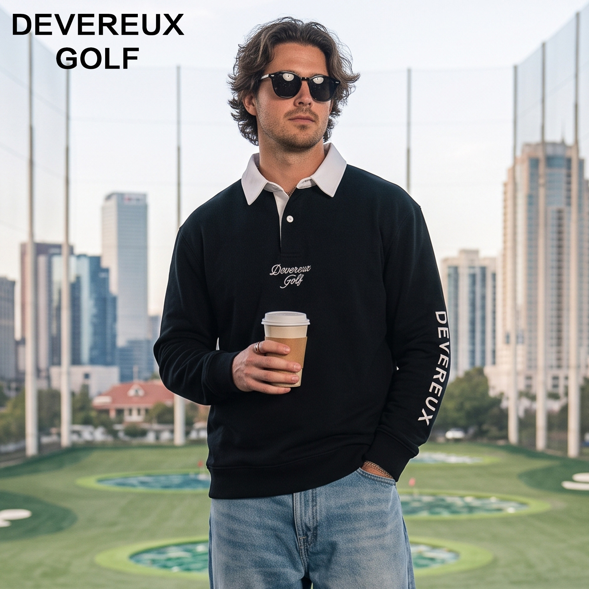 美式潮牌Devereux Golf趣味骷髅印花高尔夫翻领长袖POLO衫男卫衣