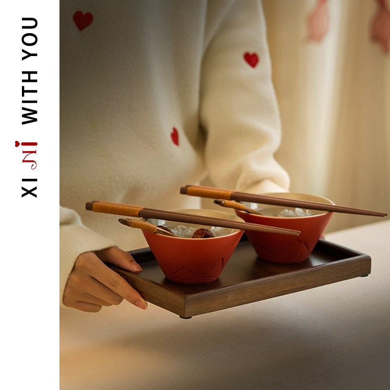 喜霓结婚敬茶杯喜碗筷勺套装一对送新人闺蜜实用新婚陪嫁订婚礼品