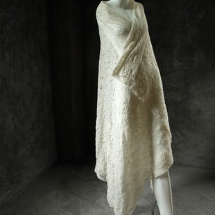 浮霜 破烂羊毛镂空针织肌理毛织米白面料改造外套服装设计师布料