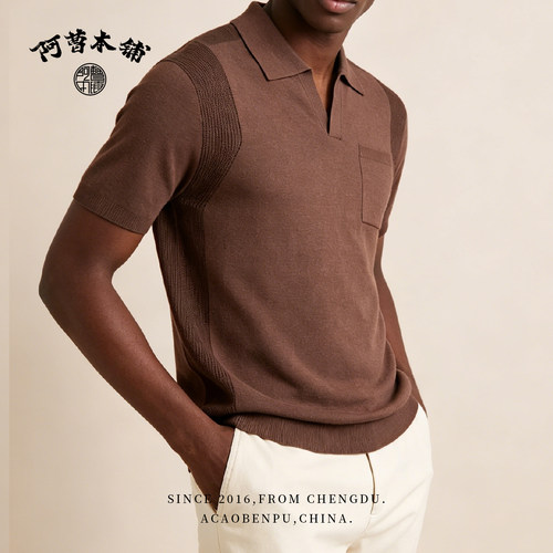 阿曹本铺男士夏季棉麻透气POLO