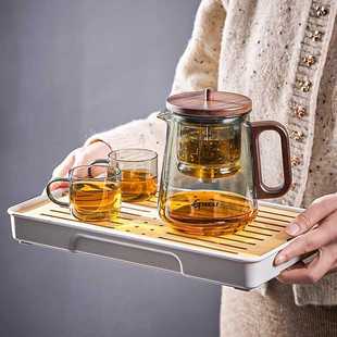 家用木柄提拉式 一键茶水分离泡茶壶 滤茶耐热玻璃飘逸杯 2024新款
