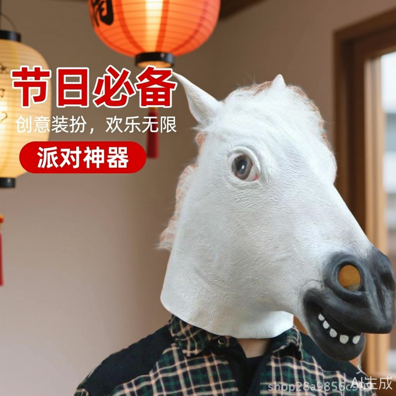 搞怪头套cos搞笑动物面具犬马君马头面具抖音马头套面具表演道具
