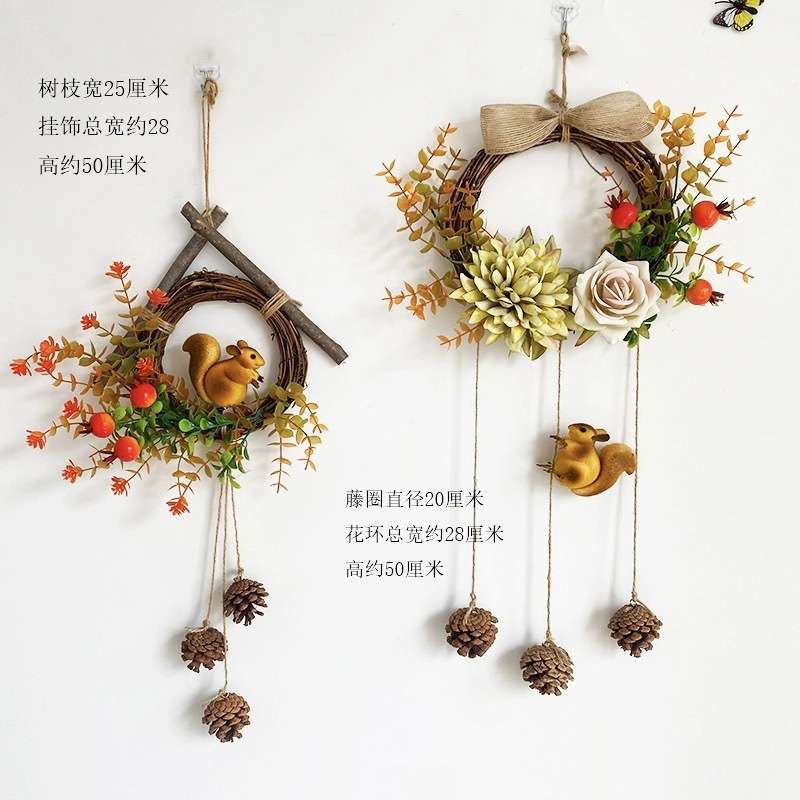 墙上装饰品挂件花动物小鸟挂墙房门餐厅房间布置家居花环壁挂