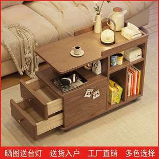 全实木边几现代简约客厅带轮可移动收纳置物储物柜家用沙发侧边柜