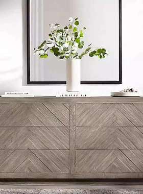 橡木灰色实木六斗柜RH美式轻奢卧室抽屉拼花储物柜现代简约做旧柜