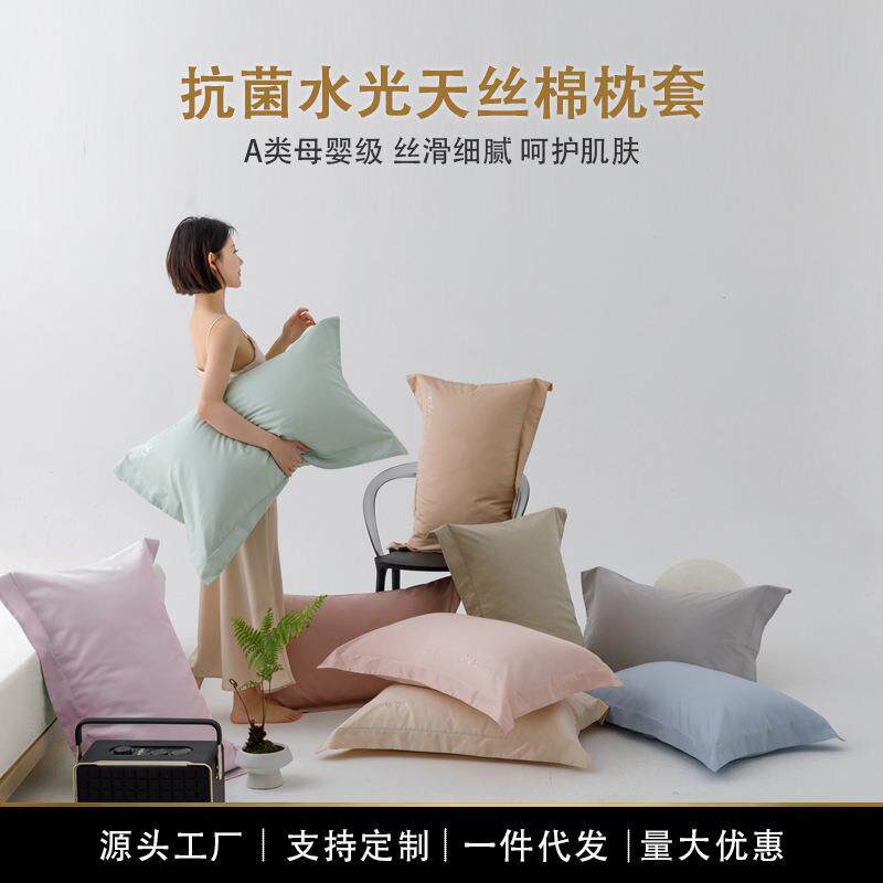 A类天丝棉纯色枕套单品单件枕头套夏季凉爽丝滑枕袋48*74cm一对装