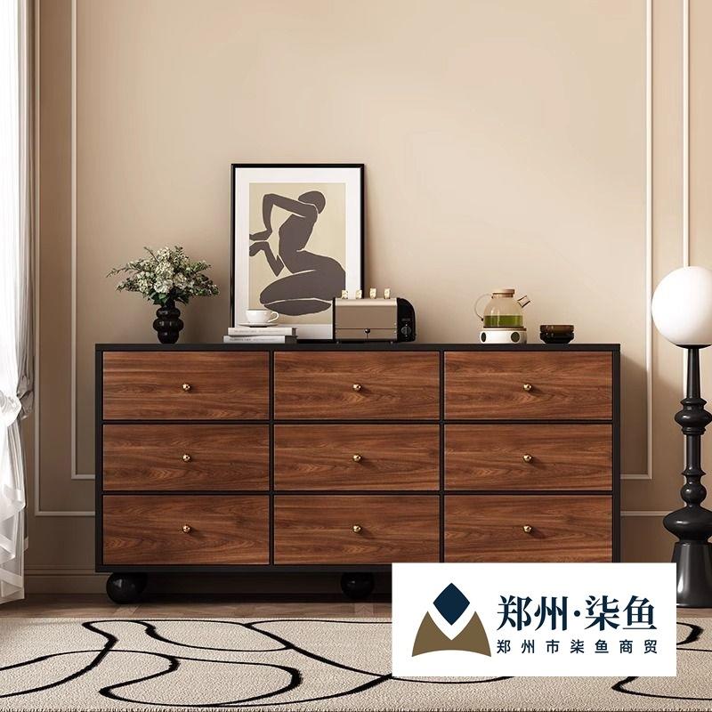 中古风斗柜五斗抽屉柜卧室置物柜实木床尾柜储物柜靠墙一体五斗橱