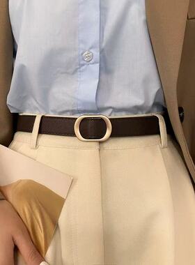 日本2026新款无孔真皮带女士免打孔黑色学生百搭韩版装饰细裤腰带